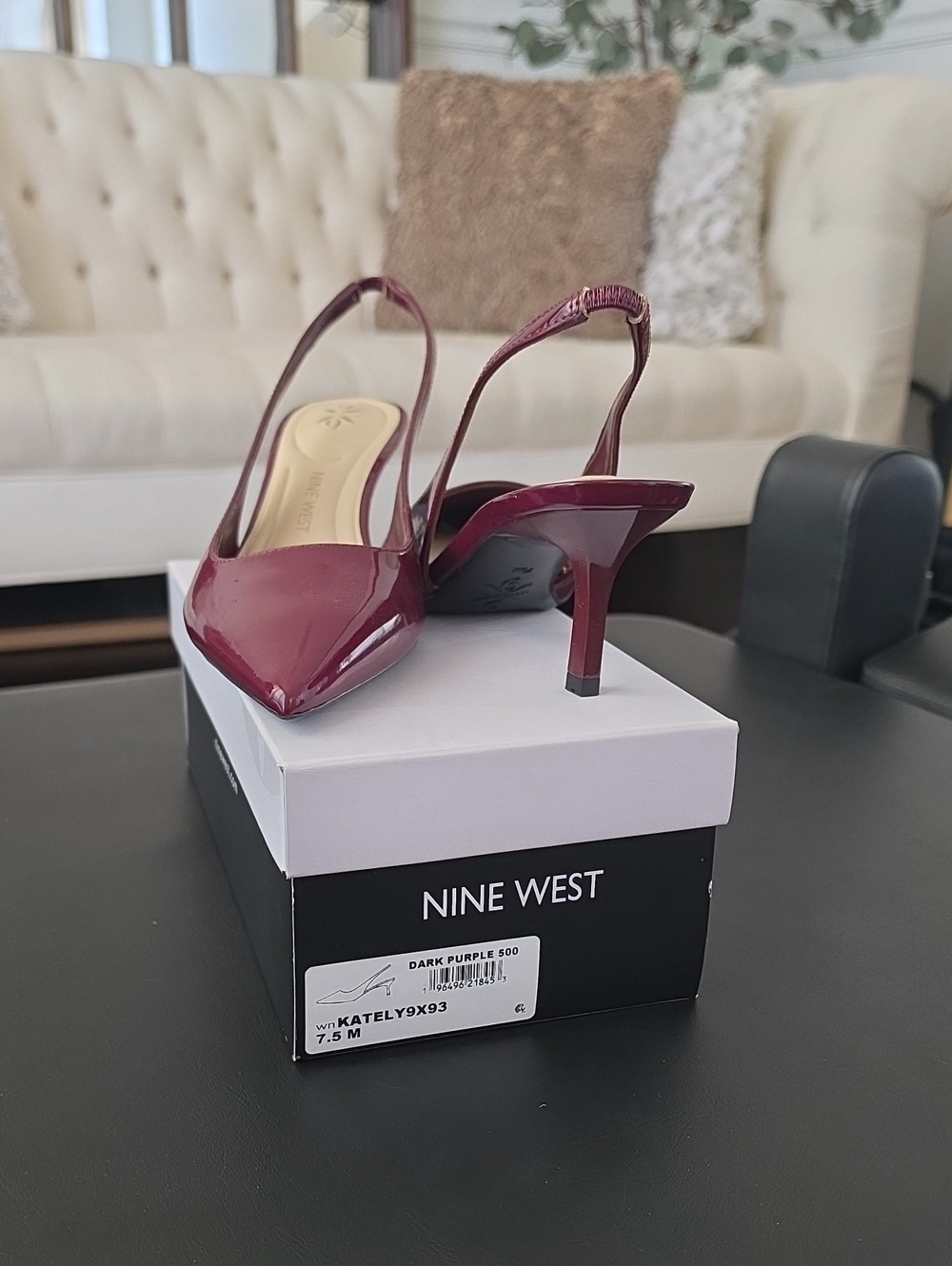 NIB Nine West Kately Pointed Toe Slingback Pumps Dark Purple Patent Women's 7.5